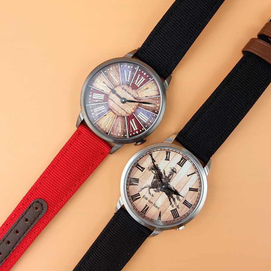 Đồng hồ nam Erik von Sant 003.006.F mặt tròn dây vải phối da 38mm