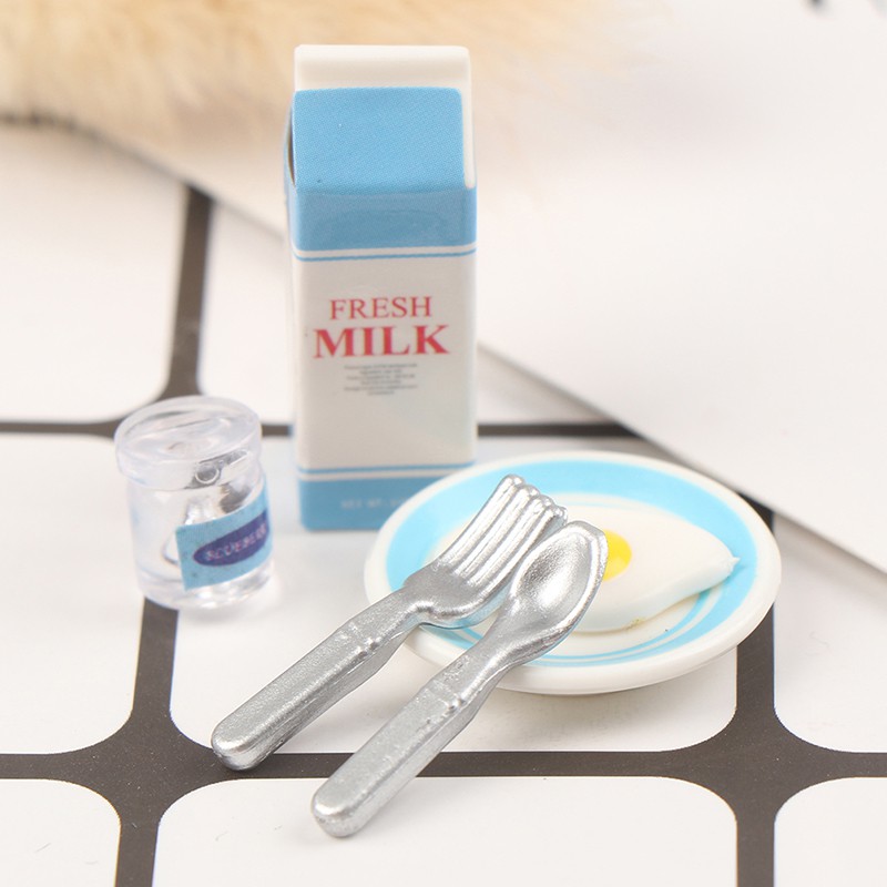 Bộ 6 Mô Hình Trứng Chiên Và Sữa mini Trang Trí Nhà Búp Bê