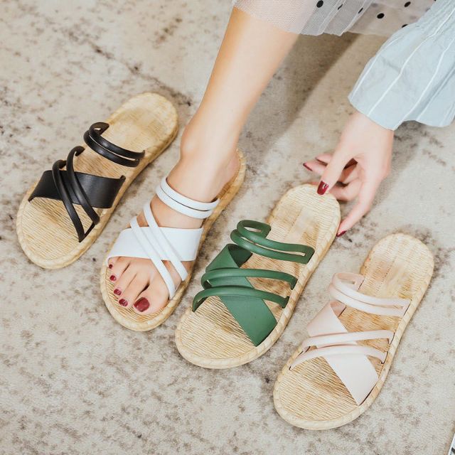 Sandal đế nhựa giả cói siêu dẻo quai chéo bảng