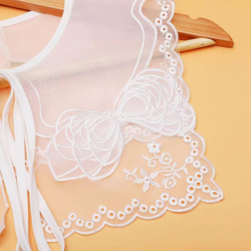 Khăn Quàng Cổ Thủy Thủ Hai Lớp Bằng Vải Organza Thêu Hoa Thắt Dây Phía Trước Dành Cho Nữ