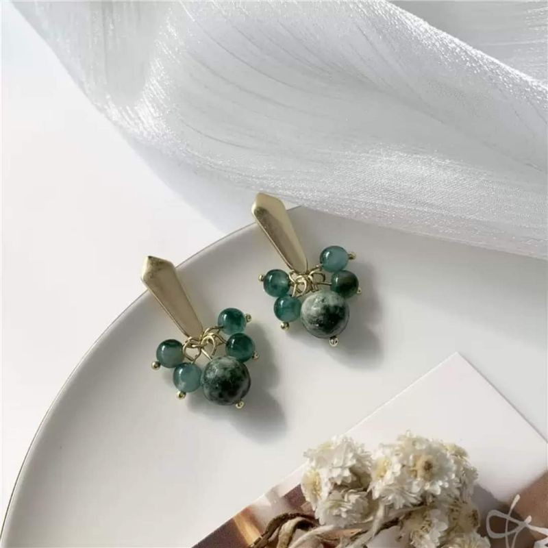 Hoa tai Emerald hạt đá xanh sang trọng