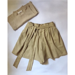 Quần short linen giả váy cột dây