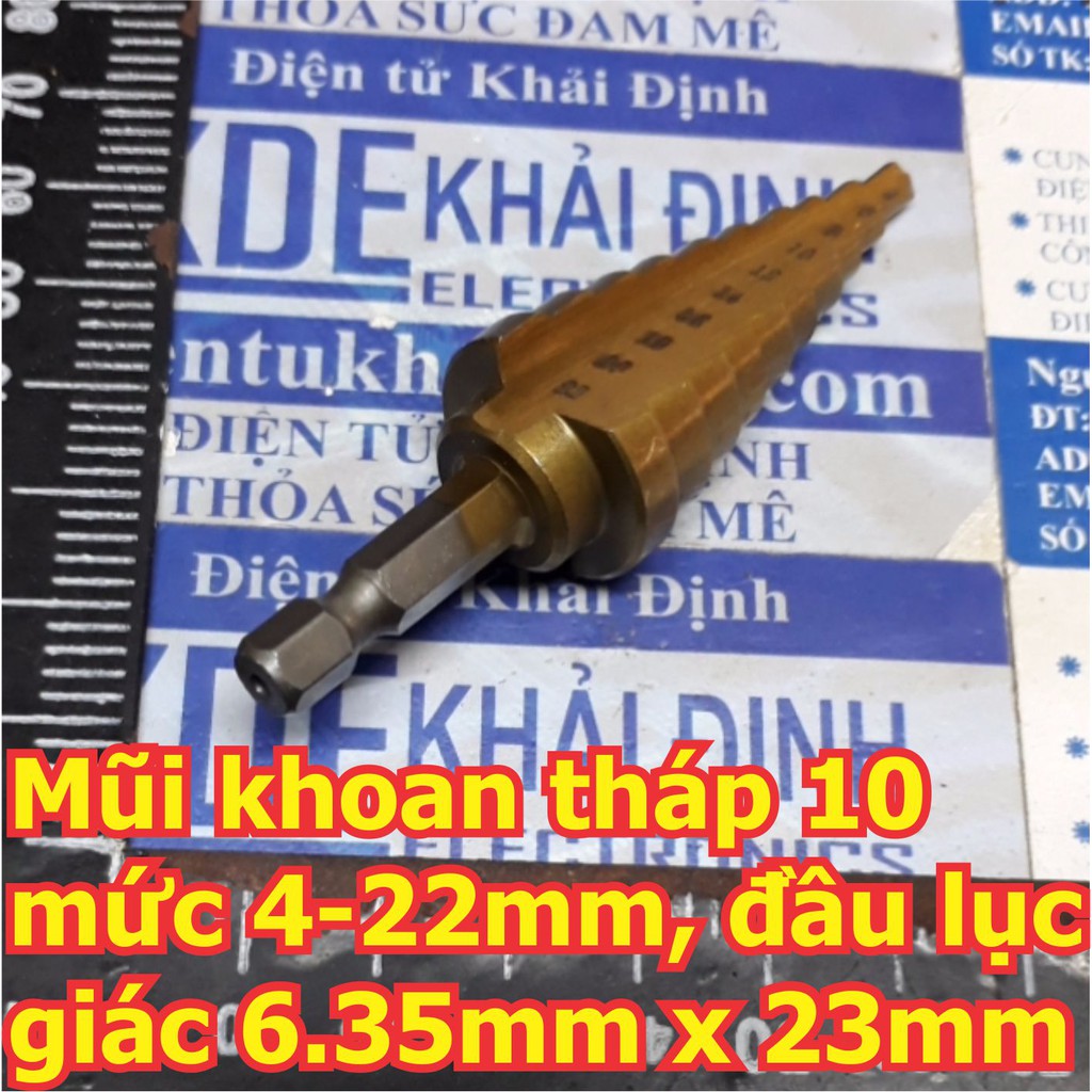 Mũi khoan tháp 10 mức 4-22mm, đầu lục giác 6.35mm x 23mm kde6194