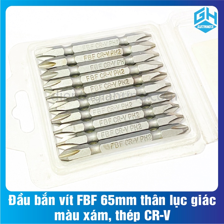 Đầu bắn vít FBF 65mm có thân lục giác, màu xám, chất liệu thép CR-V