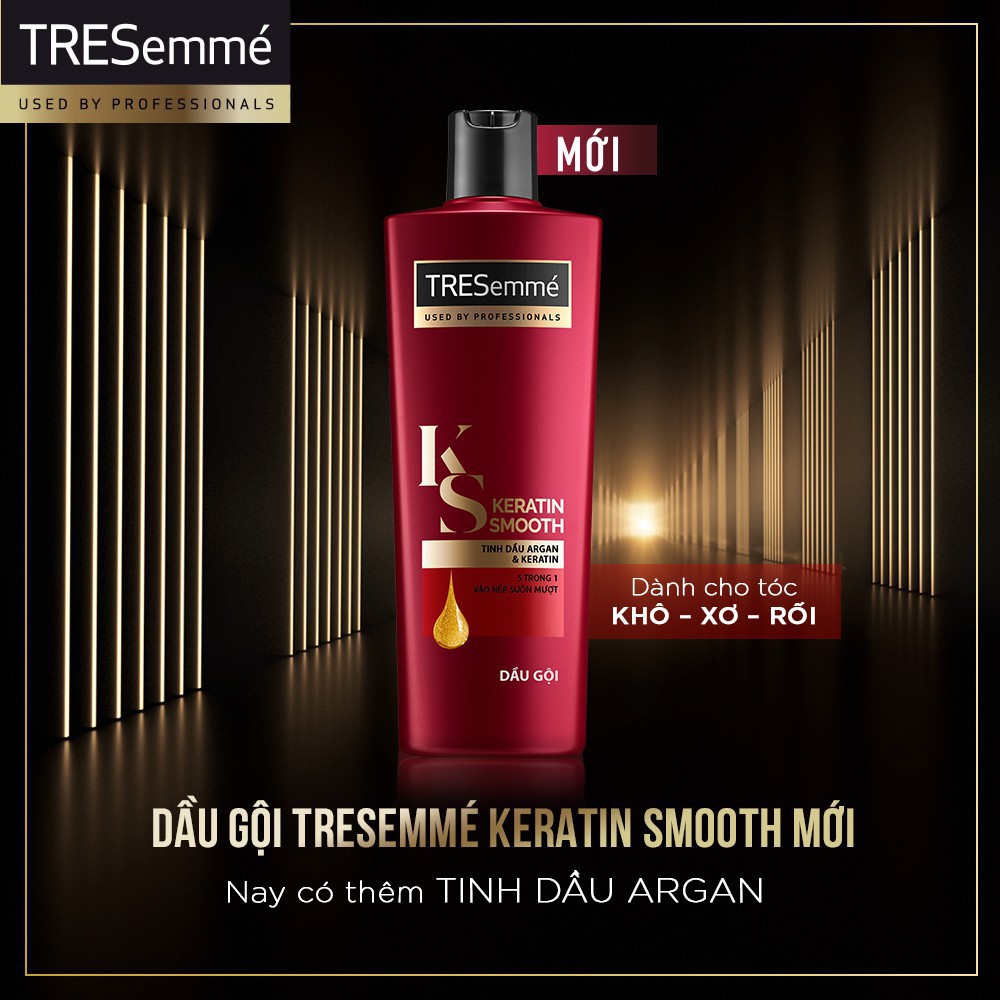 Combo Dầu gội đầu 640g và Dầu xả 340g TRESemmé Keratin Smooth vào nếp suôn mượt (Tặng máy sấy tóc)