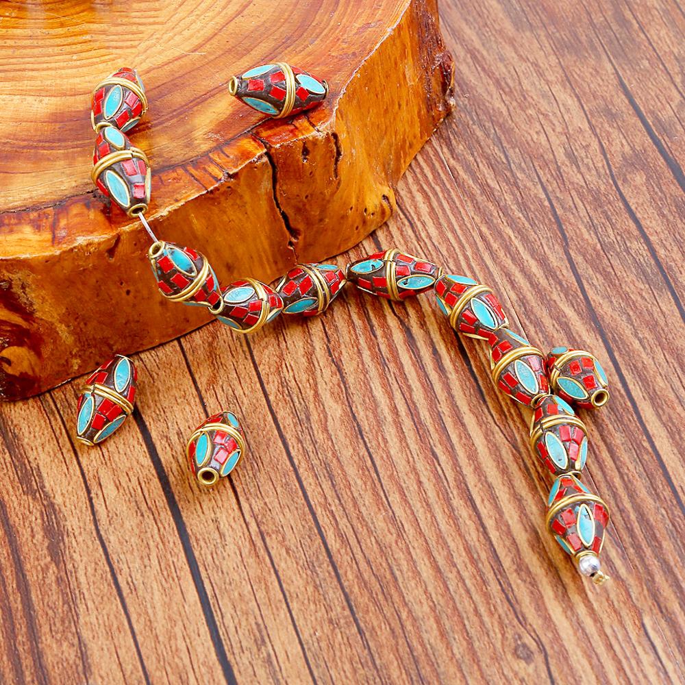 Hạt xỏ lỗ màu vàng san hô đỏ phong cách retro Tây tạng Nepal dùng làm trang sức vòng tay thủ công với 24 kiểu dáng