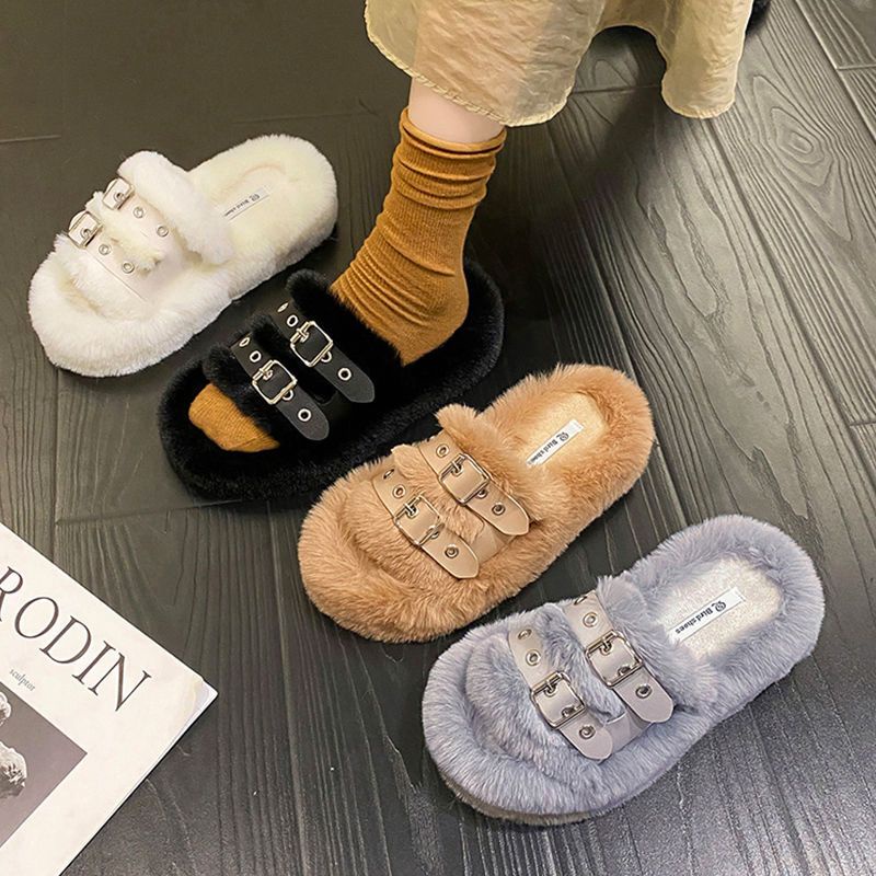 Dép Sandal Nữ Đế Dày Phối Lông Thời Trang