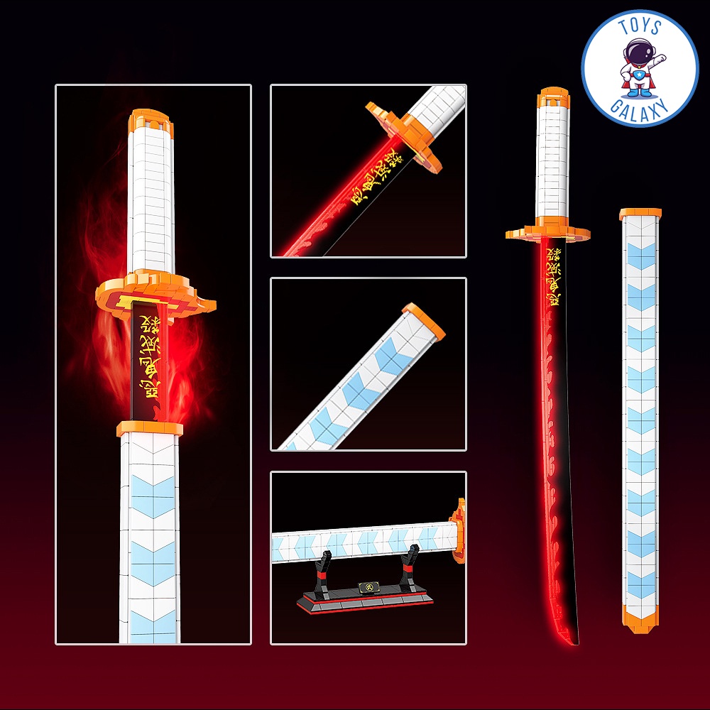 Đồ Chơi Lắp Ráp Kiểu LEGO Mô Hình Nhật Luân Kiếm Phát Sáng Của Viêm Trụ Rengoku Kyoujurou trong Kimetsu no Yaiba 731