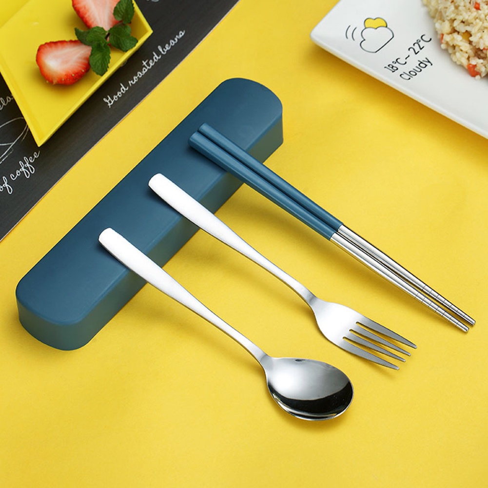 Bộ muỗng đũa nĩa bằng thép không gỉ kèm hộp đựng mang đi du lịch tiện lợi