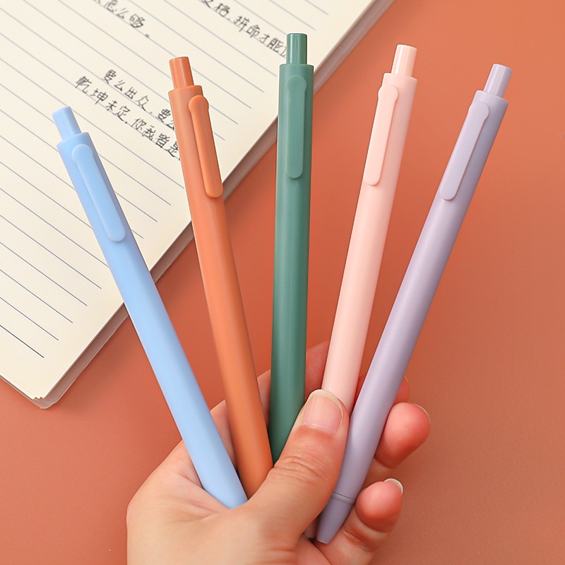 Bút Bi Bấm 0.5mm Mực Gel Đen Màu Macaron Retro Ngọt Ngào Cho Học Sinh Viết Nhũ Nhiều Màu Pastel Dễ Thương