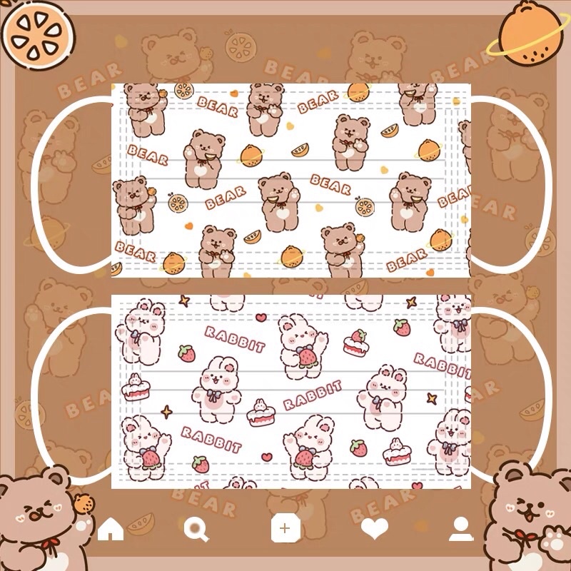 Khẩu trang 5 cai in hình thỏ và gấu đeo đôi dễ thương Mask of the bear