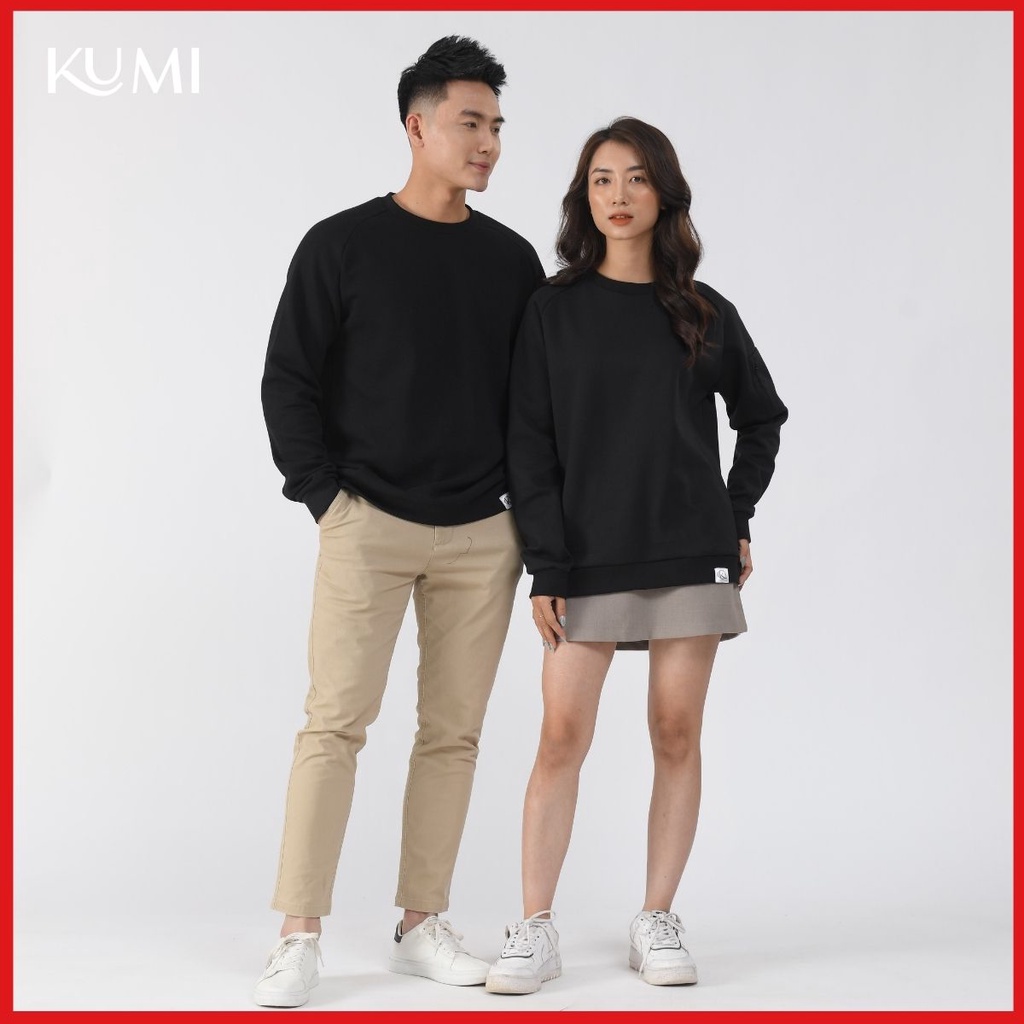 Áo Nỉ Nam Unisex Túi Khóa Tay Chất Nỉ Bông Cao Cấp, Áo Nỉ Trơn Basic Cao Cấp Cổ Tròn Kumi Fashion - Đen | BigBuy360 - bigbuy360.vn