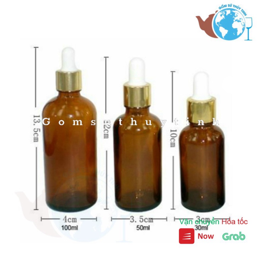 Bộ 10 chai thủy tinh 100ml đựng tinh dầu dạng bóp giọt