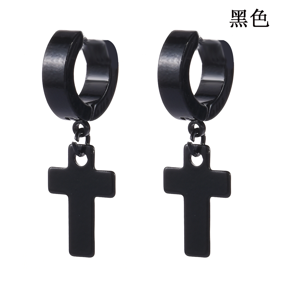 Cross Earrings Non-Piercing Stainless Steel Cross Clip on Men Women Dangle Hoop Jewelry
