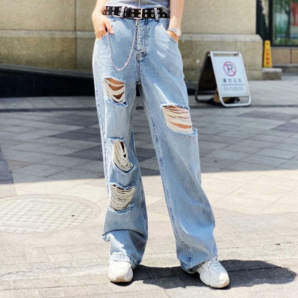 Quần Jeans Nữ Ống Rộng Thời Trang Châu Âu 2021