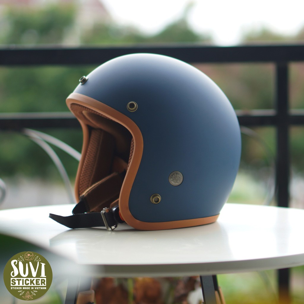 Mũ bảo hiểm 3/4 đầu SRT Classic viền nâu, lót màu cao cấp - tặng kèm bộ sticker