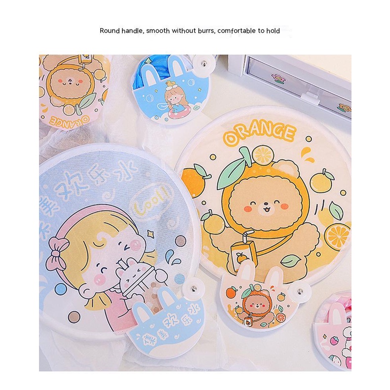 Quạt Gấp Cầm Tay Hình Tròn Họa Tiết Hoạt Hình Phong Cách Mới Cho Học Sinh