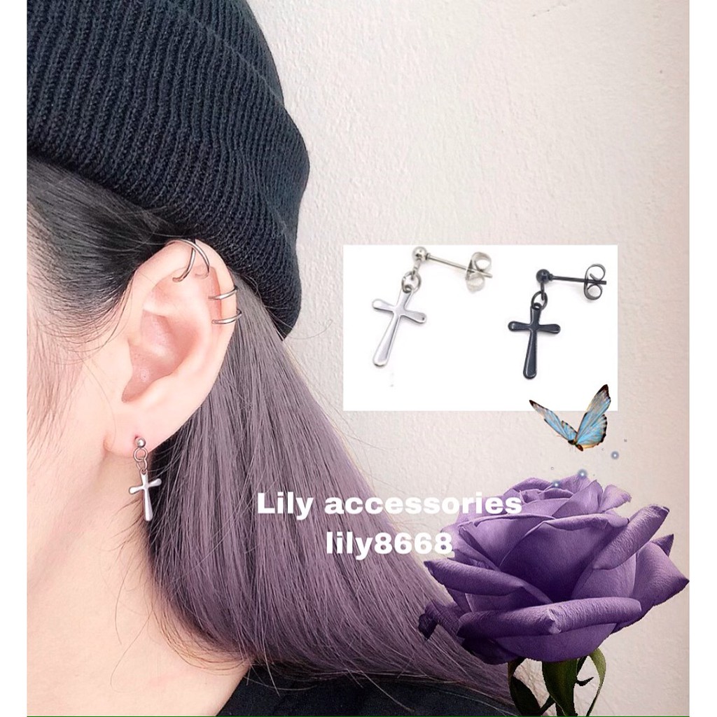 Cross Earring khuyên tai titan thánh giá nhỏ không gỉ không dị ứng không đen nam nữ unisex (nút xỏ)