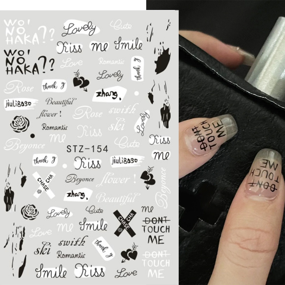 Miếng Dán Trang Trí Móng Tay Hình Chữ Tiếng Anh/ Hoa Lá/ Phong Cách Trung Quốc Độc Đáo Thời Trang
