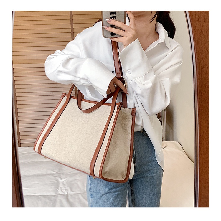 Túi Xách Canvas Cỡ Lớn Màu Sắc Tương Phản Thời Trang