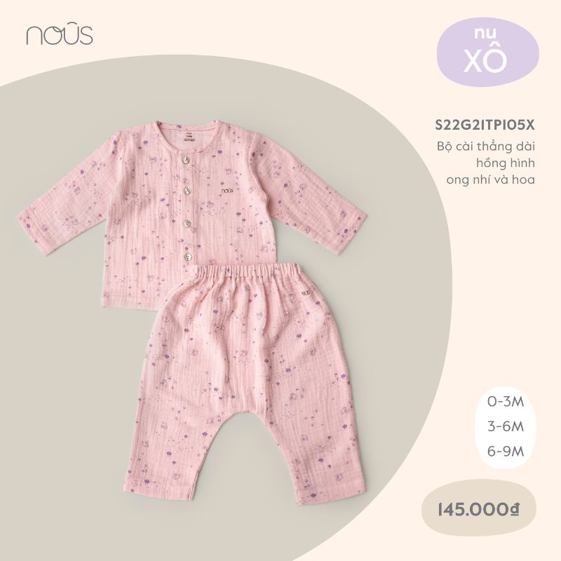 Bộ Quần Áo Cài Thẳng Nous- Cho Bé Trai Bé Gái - Hoạ Tiết- Chất Liệu Xô (Size Từ 0-3 Tháng Đến 6-9 tháng)
