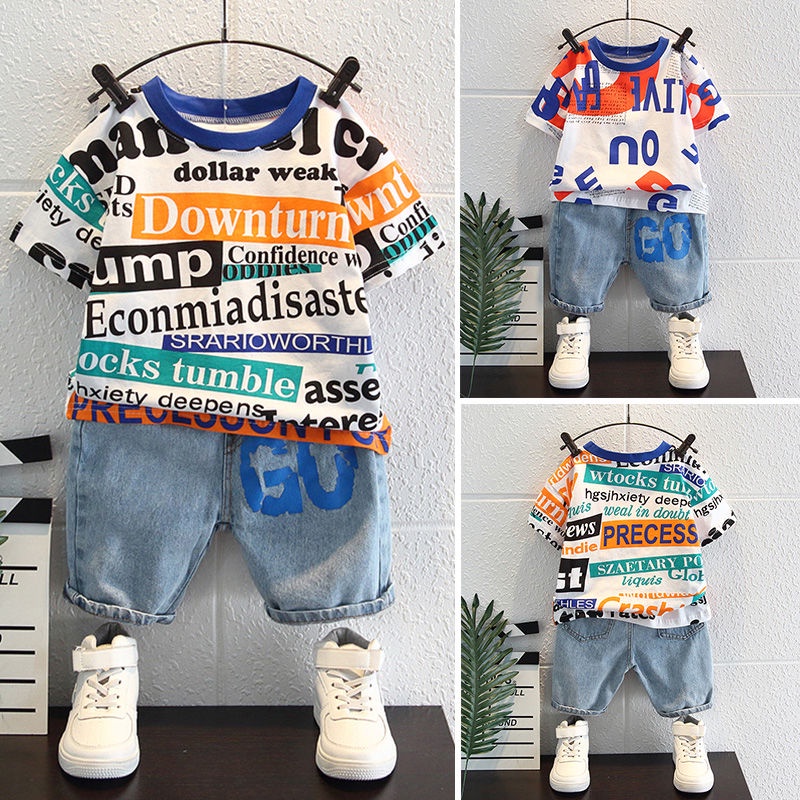 Set Áo Thun Ngắn Tay Và Quần Denim Thời Trang Mùa Hè Mới Cho Bé Trai 2022