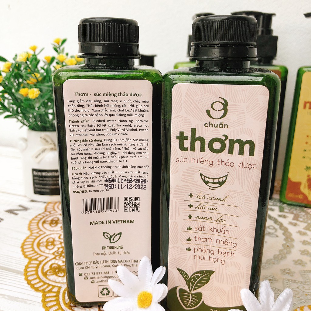 THƠM - Súc miệng thảo dược An Thái Hưng 300ml   - sát khuẩn- thơm miệng - phòng bệnh mũi họng