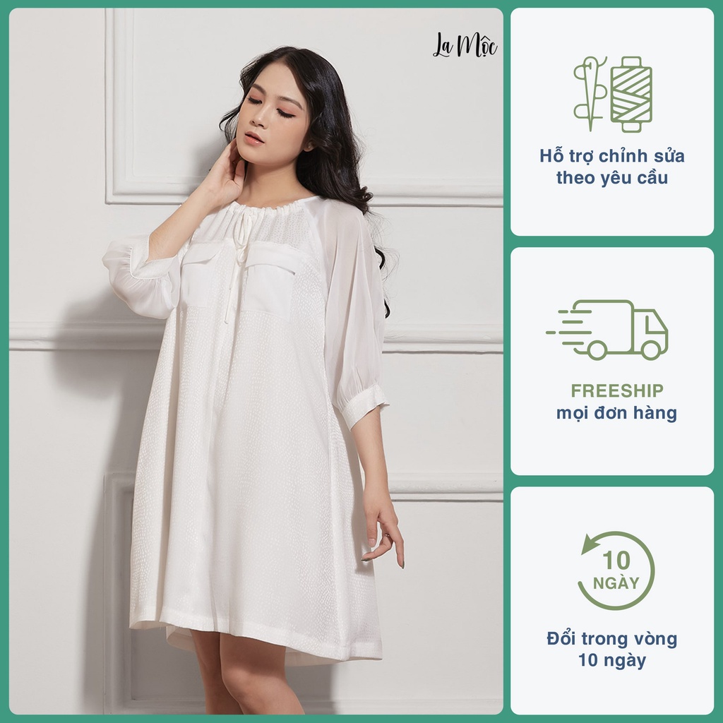 Đầm suông, đầm thiết kế sang chảnh LA MỘC màu kem, SATIN lụa Korea, tay lỡ
