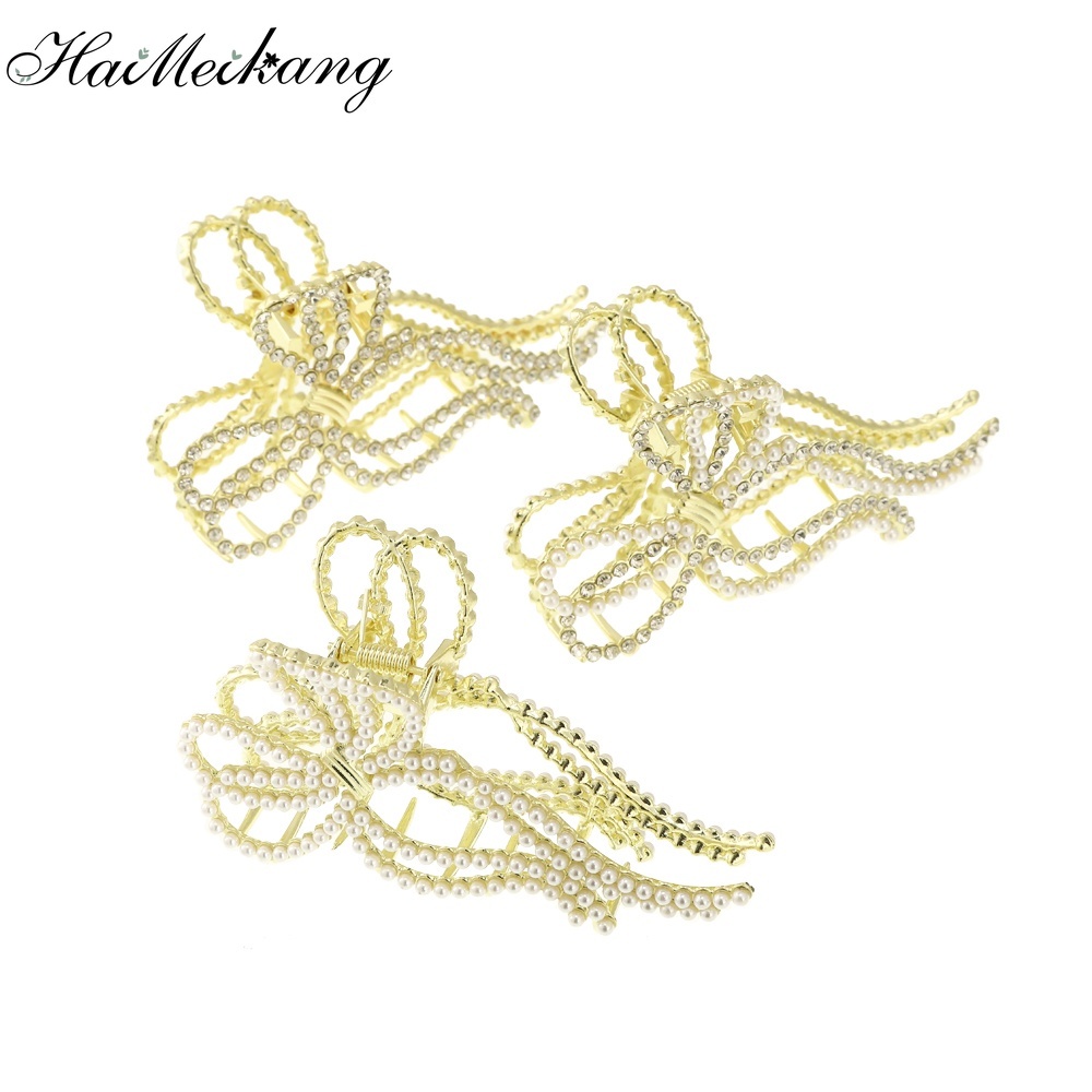 Kẹp tóc HAIMEIKANG hình chiếc nơ đính ngọc trai nhân tạo thời thượng