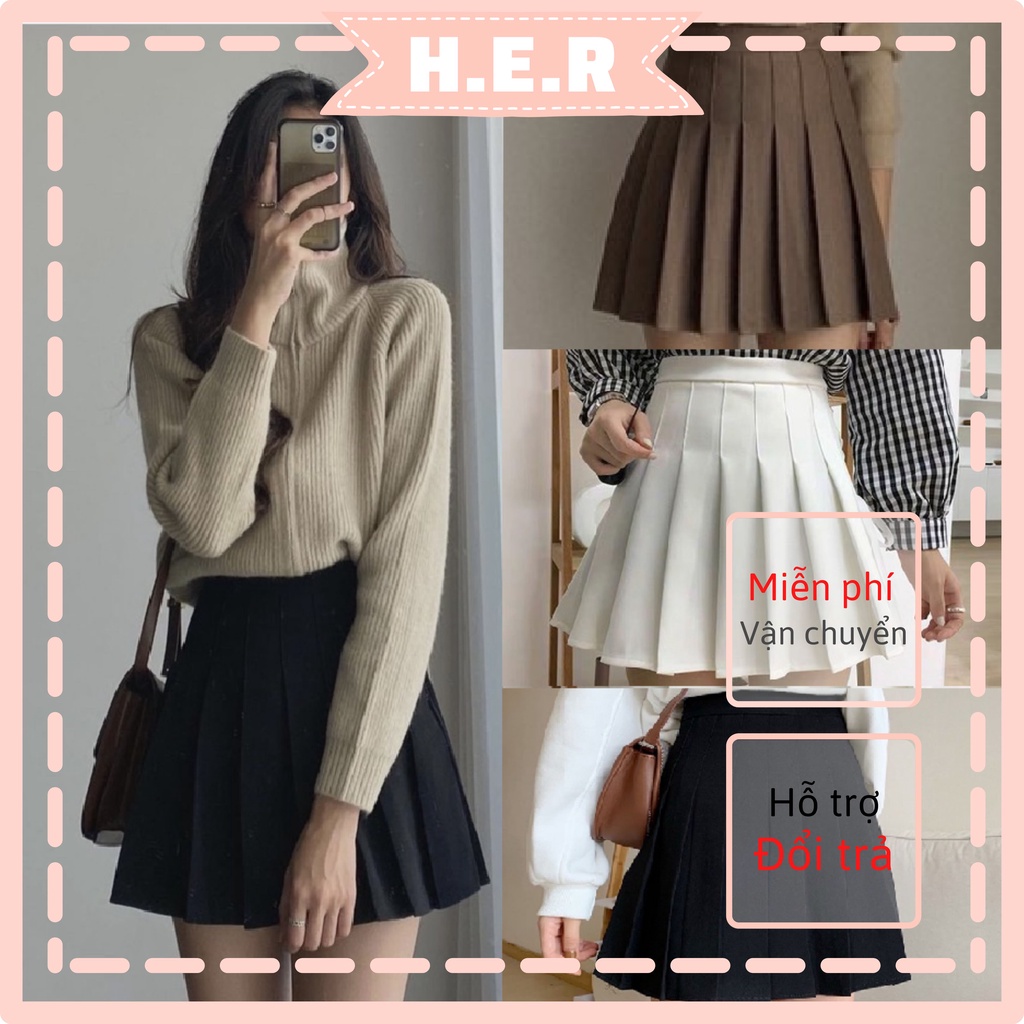 Chân váy Tennis Xếp ly mùa lạnh chất Dày dặn Siêu ấm vải Vitex có Khóa kéo Lưng cao phong cách Ulzzang