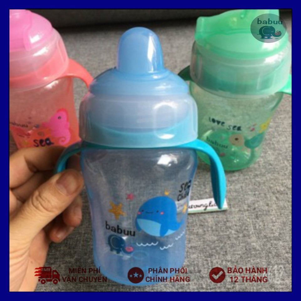 Bình tập uống đầu mềm có tay cầm Babuu Baby 240ml (họa tiết cá biển đại dương) Nhật Bản