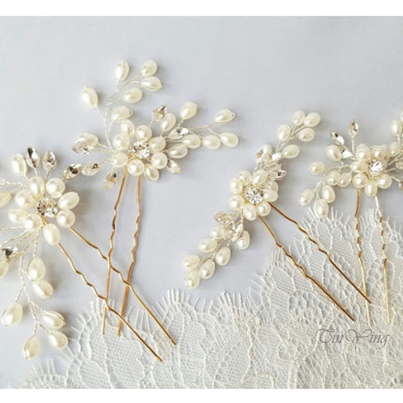GETNOIVAS Trâm Cài Tóc Hình Hoa Đính Ngọc Trai Pha Lê Cho Cô Dâu
