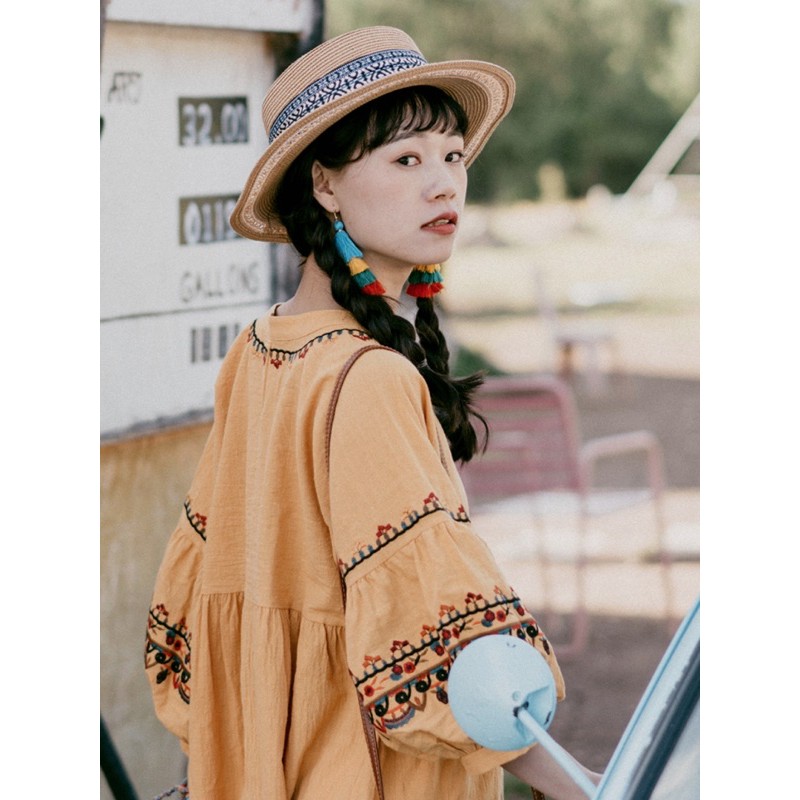 Mũ ngắn vành bohochic hoạ tiết độc đáo phụ kiện du lịch vintage