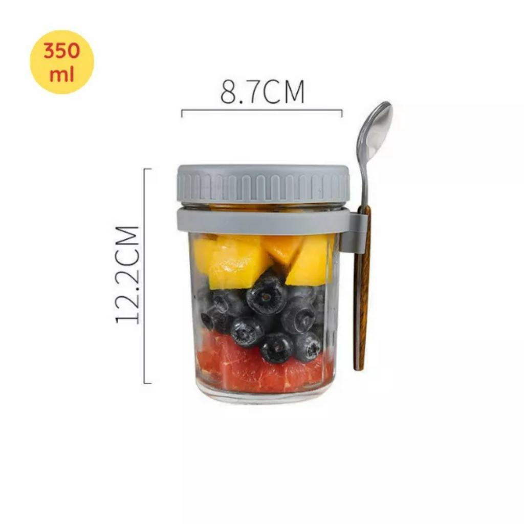 Hộp hũ lọ thủy tinh đựng ngũ cốc gia vị mứt có nắp có vạch chia kèm muỗng thìa inox cán gỗ