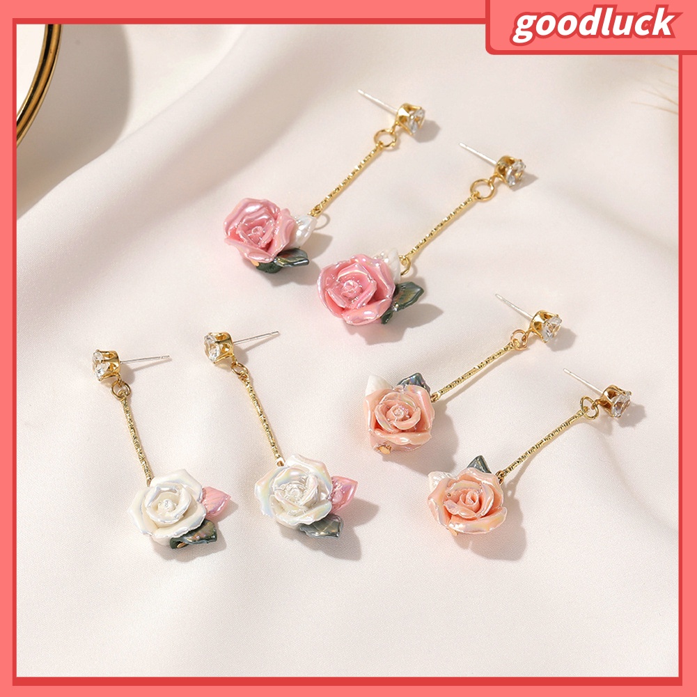 ps/Women Vintage Style Three-Dimensional Rose Eardrop Dangle Ear Stud Earrings