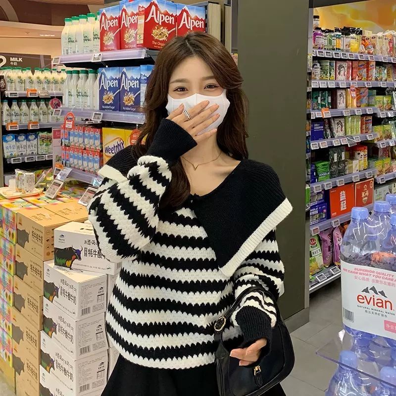 Áo Sweater Cổ Búp Bê Dáng Rộng Thời Trang Thu Đông Dành Cho Nữ