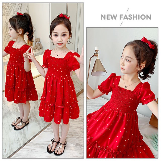 trẻ mới Váy đỏ trẻ em công chúa cho con gái 3-14 tuổi