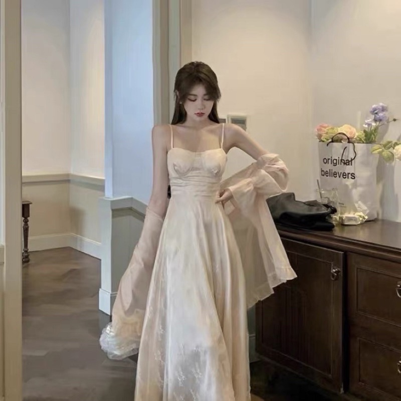 Đầm Hai Dây Dáng Dài Thời Trang Mùa Hè phong cách pháp