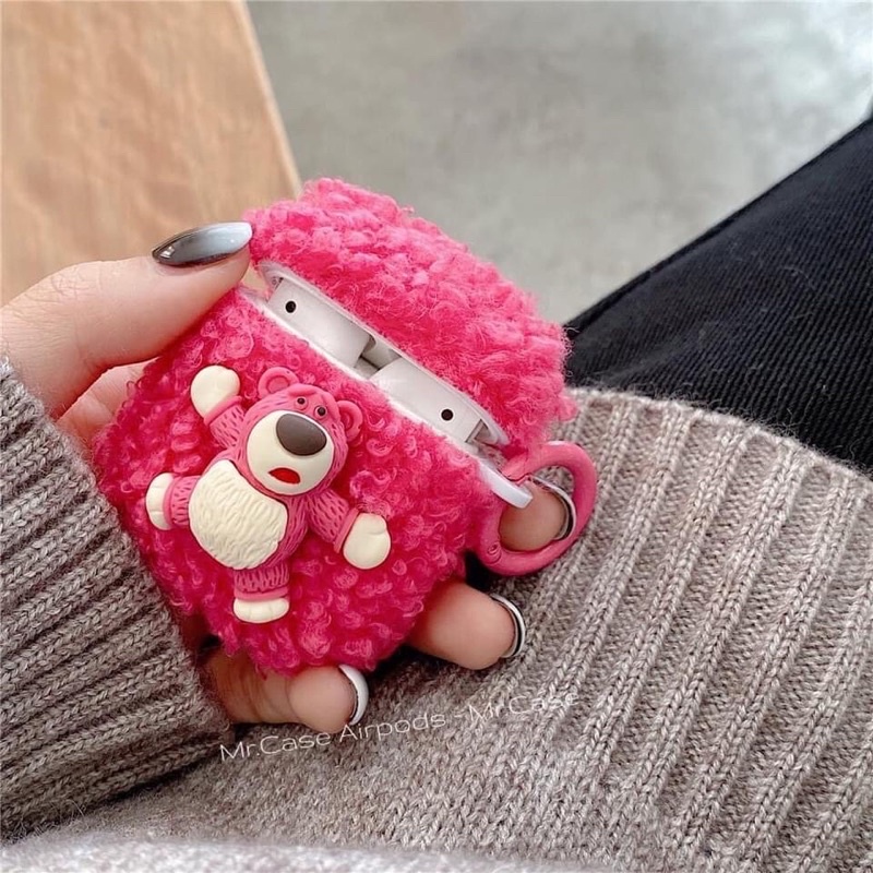 Case Airpods 1/2 /Pro Vỏ Ốp Tai Nghe Hình Gấu Hồng Cục Bông Xinh - Mr.Case AirPods