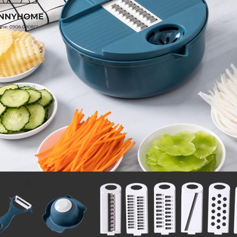 Bộ rổ nạo rau củ 12 chi tiết, bộ bào rau củ lúa mạch đa năng