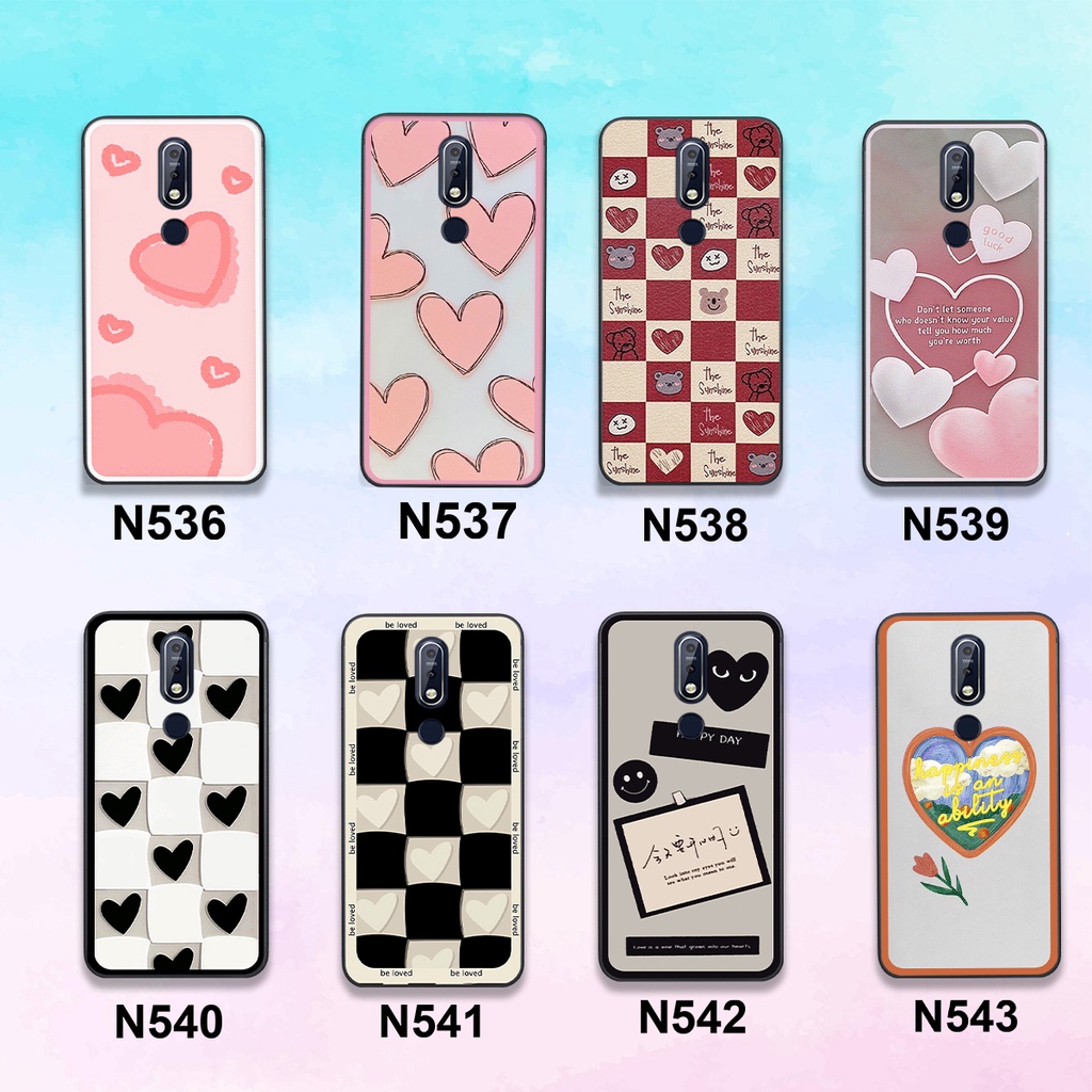 Ốp Nokia X5 / X6 / 7.1 / 7.1 Plus / X7 in hình trái tim caro đen trắng , hồng cute xinh xắn dễ thương