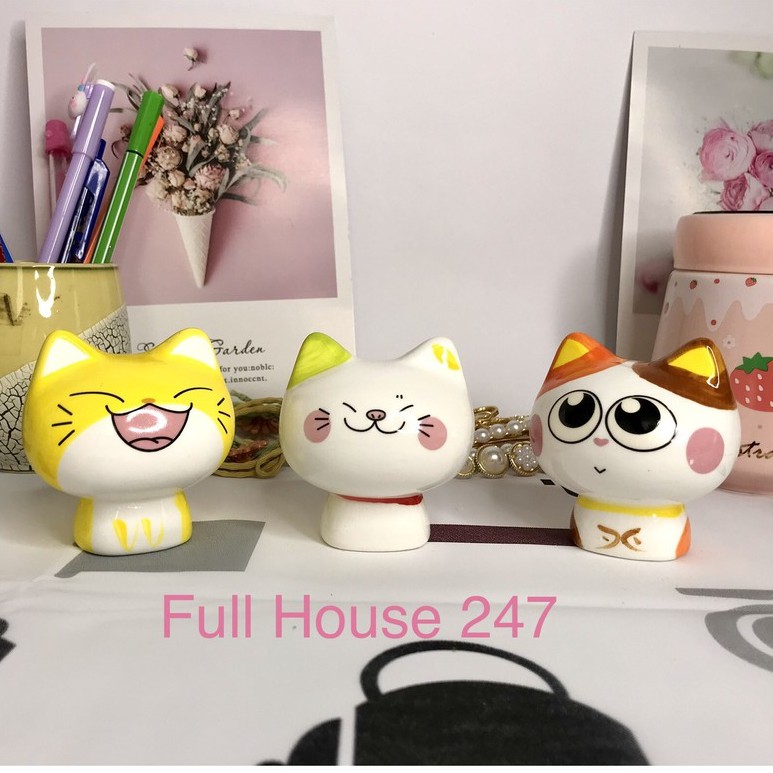 Tượng gốm sứ hình mèo neko trang trí bàn làm việc tượng decor mèo các trạng thái đáng yêu ngộ nghĩnh