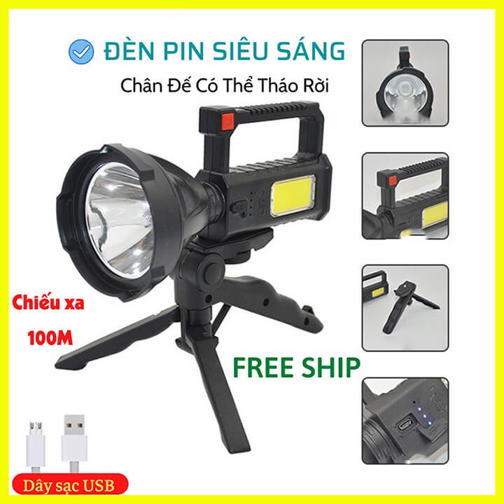 Đèn Pin Cầm Tay Siêu Sáng Có Chân Đế L832 Chiếu Xa 100m, 4 Chế Độ Sáng, Đèn Pin Xách Tay Chống Thấm Nước