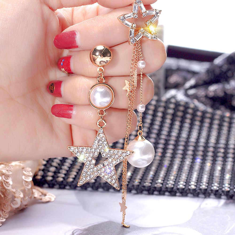 Khuyên tai mặt ngôi sao đính hạt giả ngọc trai