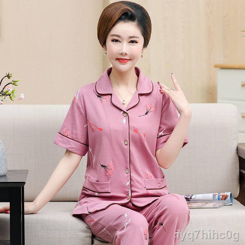 > Pyjama cho người trung niên và cao tuổi, quần dài cotton nữ, áo nịt ngực đồ mặc nhà mỏng,O