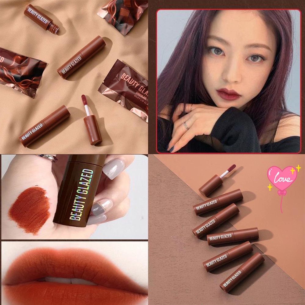 CHERRY SN SÀNG CỔ Làm đẹp Son môi tráng men, kết cấu mờ, kết cấu dạng kem, giữ ẩm, lâu trôi, không thấm nước, màu sắc Son môi màu Chocolate nhung matt 12 tông màu nâu đỏ dsawwe