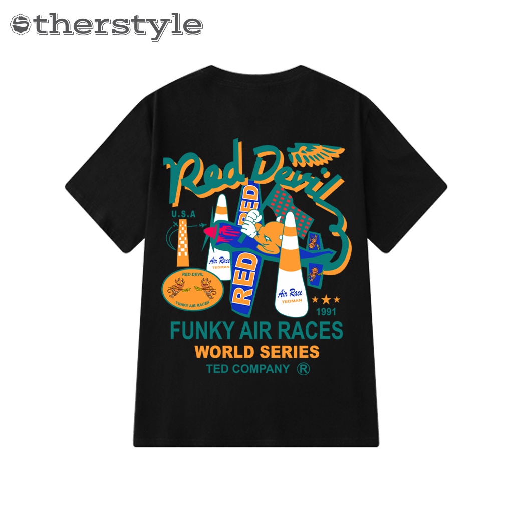 Áo thun unisex tay lỡ form rộng red devil, áo phông phom rộng cổ tròn chất cotton mềm mịn giá rẻ thương hiệu Otherstyle