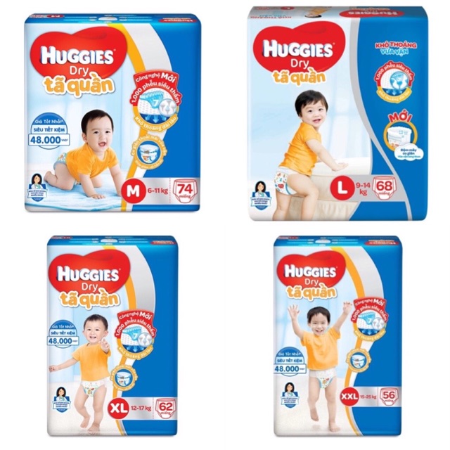 TÃ/BỈM DÁN/QUẦN HUGGIES SIZE M74/M76/L68/XL62/XXL56