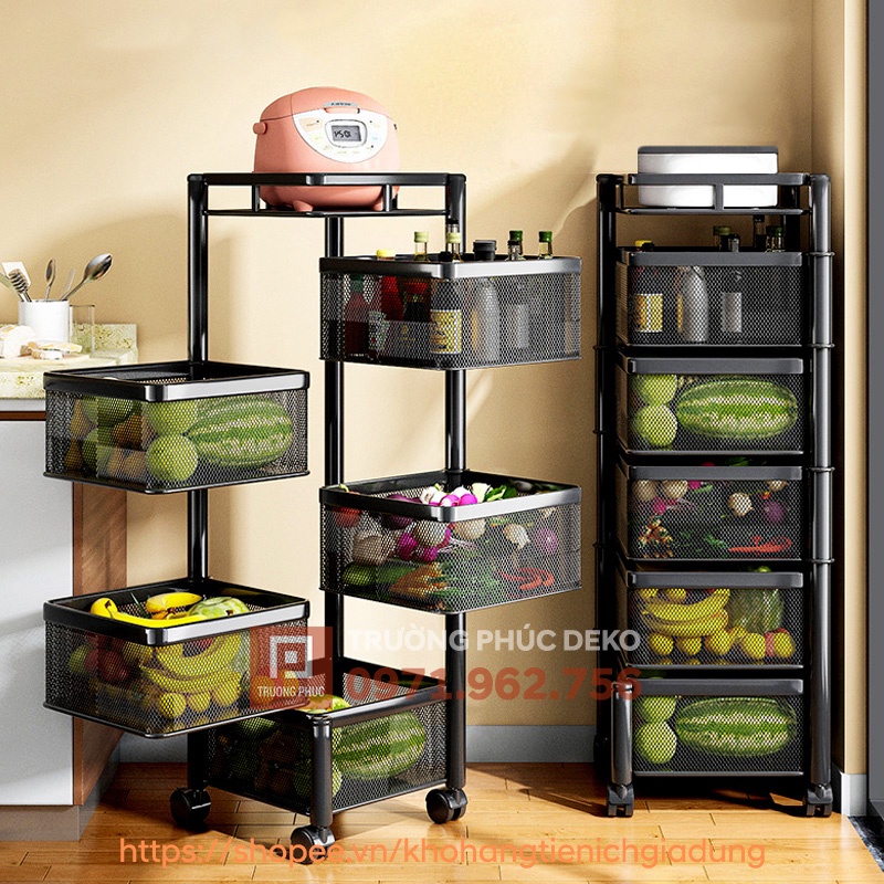 Kệ xoay vuông 5 tầng đa năng tiện ích Trường Phúc DEKO có thể xoay 360 độ, dùng cho nhà bếp, nhà tắm