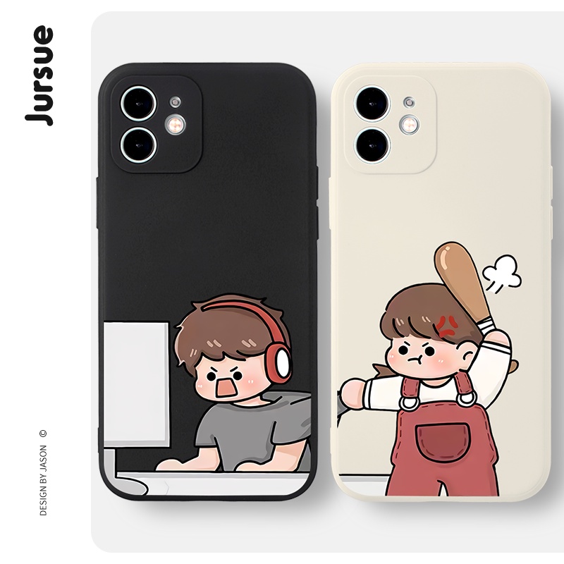 Ốp điện thoại JURSUE hoạt hình cặp đôi dễ thương đẹp độc lạ ngộ nghĩnh Cho iPhone 14 13 12 11 Pro Max SE 2020 X XR XS 8 7 ip 6S 6 Plus kute XYH700